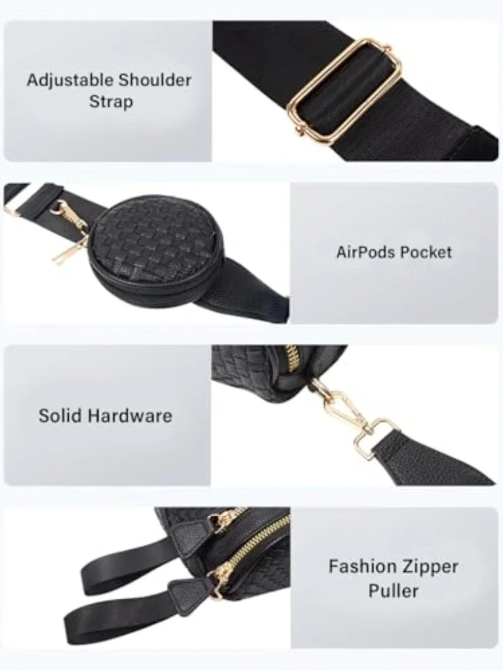 Large Woven Leather Crossbody Bag with Detachable Wallet Adjustable Strap
